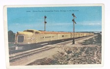 Vintage Union Pacific Streamline Train Postcard Chicago to Rockies
