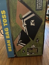 Classic Outdoor Cornhole Game Set with Wood Finish Bean Bags, Black  White.