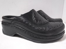 Women's Klogs Footwear F7 Black Floral Embossed Leather Platforms Clog shoe 6.5