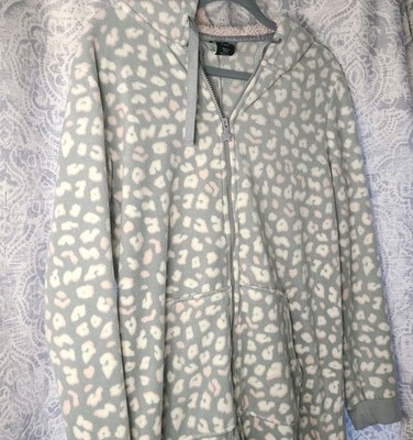 Esmara Fleece Hooded One Piece Pajamas Womens Medium 8/10 Leopard Print EUC