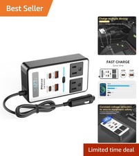 Sleek 200W Car Inverter: Dual AC Outlets and Fast USB Charging for Your Devices