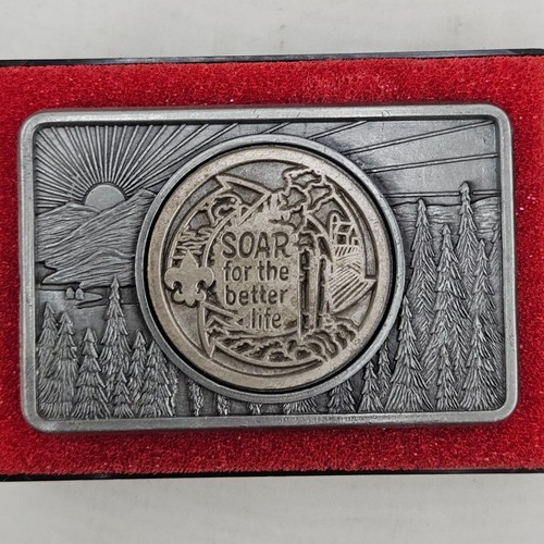 Vintage Boy Scouts Belt Buckle “SOAR for the Better Life” Pewter Tone Red Belt