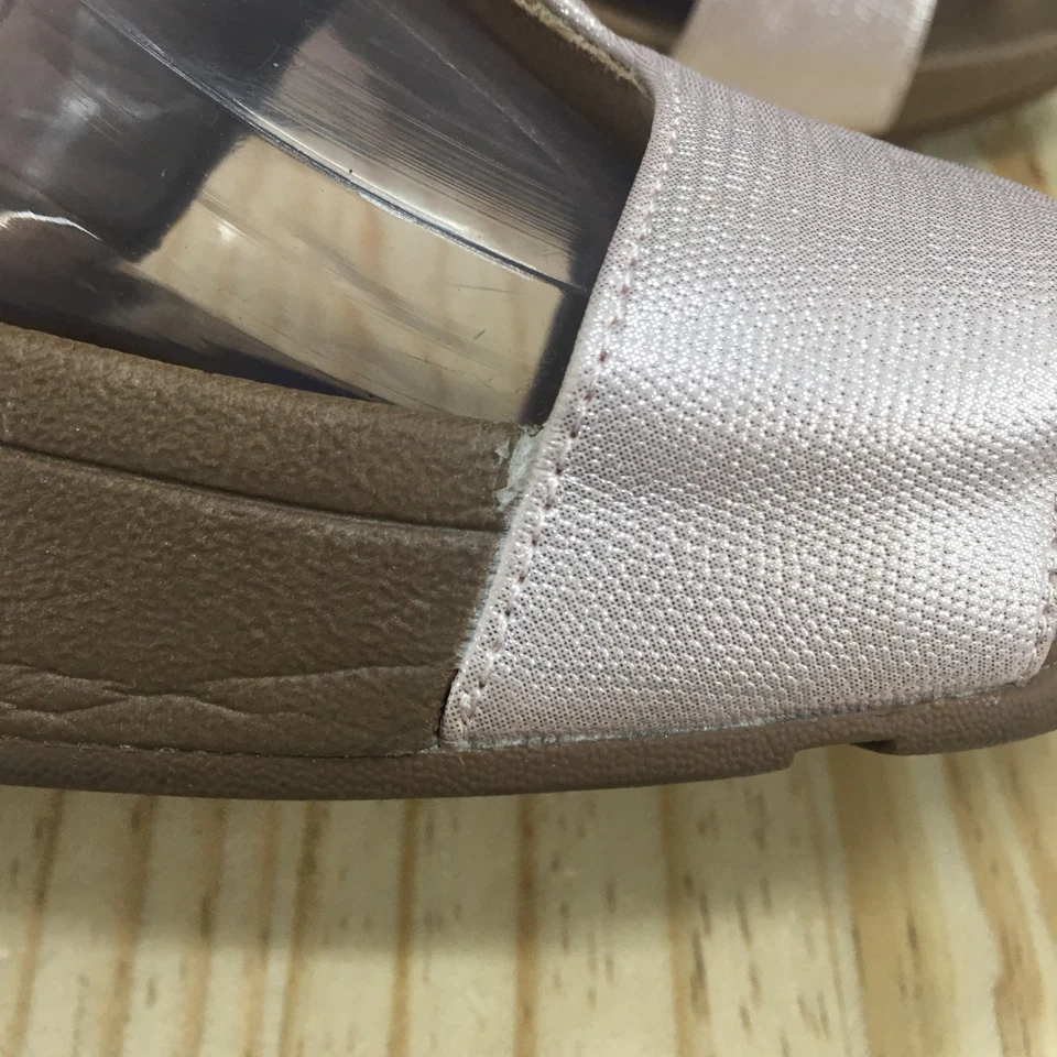 Fitflop Sandals Women 9 H-Bar Shimmer Lizard Slide Rose Gold Slip On Wedge Heels - Image 4 of 4