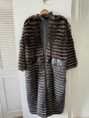 bartolli Fox Fur Striped Long Overcoat Brown Black Gray for Women