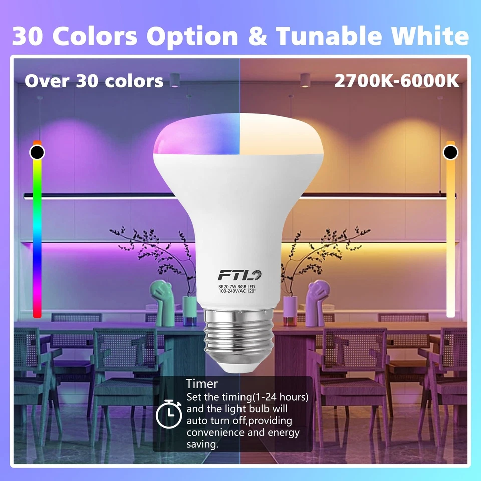 R20 Color Changing Light Bulb with Remote Control, BR20 LED Bulb Dimmable RGB... - Image 4 of 4