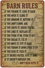 Rustic Barn Rules Metal Tin Wall Sign Vintage Decor 8 x 12 Inches