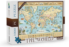 The World Map Cardboard Jigsaw Puzzle - 1000 Pieces Hand-Illustrated - Education