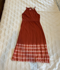 LOFT Women's S Rust/White Tie Dye Maxi Dress Scoop Neck Sleeveless Tie Back