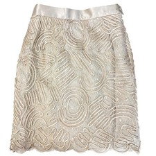 VTG 80'S Escada Lace Pencil Skirt Silk Soutache Size 6 36 Gold Side Zip Lined