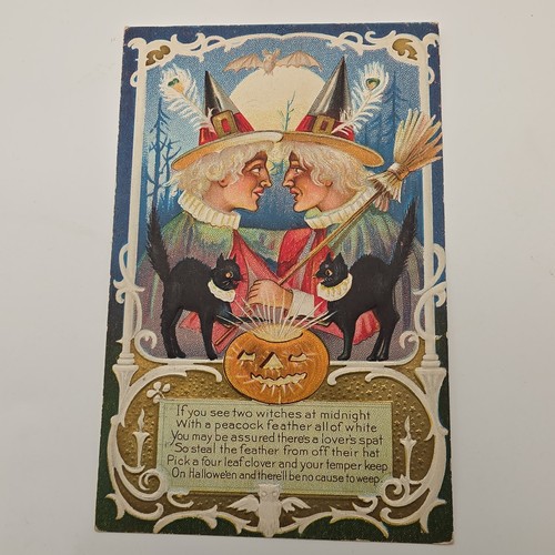 Vintage Halloween Postcard Nash #7 Jaegar Two White Witches Rare