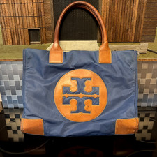 Tory Burch Navy Leather Logo Ella Tote Bag Large