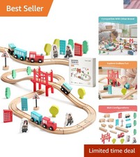 Beech Wood Train Set - 39-Pcs Track for Safe, Creative Play for Kids