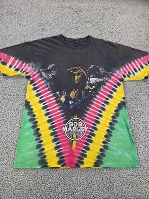 Bob Marley Shirt Mens Large Black Tie Dye Reggae Band Graphic Rasta 2010 Music