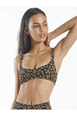 Thrills Daisy Crop Bikini Top UK 12 Black Motif x Free People  rrp $60