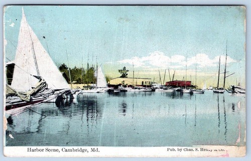 1909 CAMBRIDGE MARYLAND MD HARBOR SCENE "WE ARE ON THE STEAMER HOMEWARD BOUND" - Picture 1 of 2