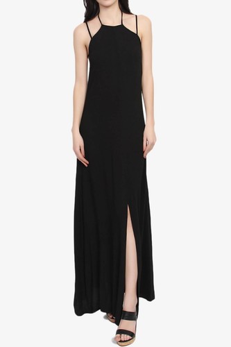 TheMogan High Halter Neck Strappy Open Back Slit Front Long Maxi Dress - Picture 9 of 14