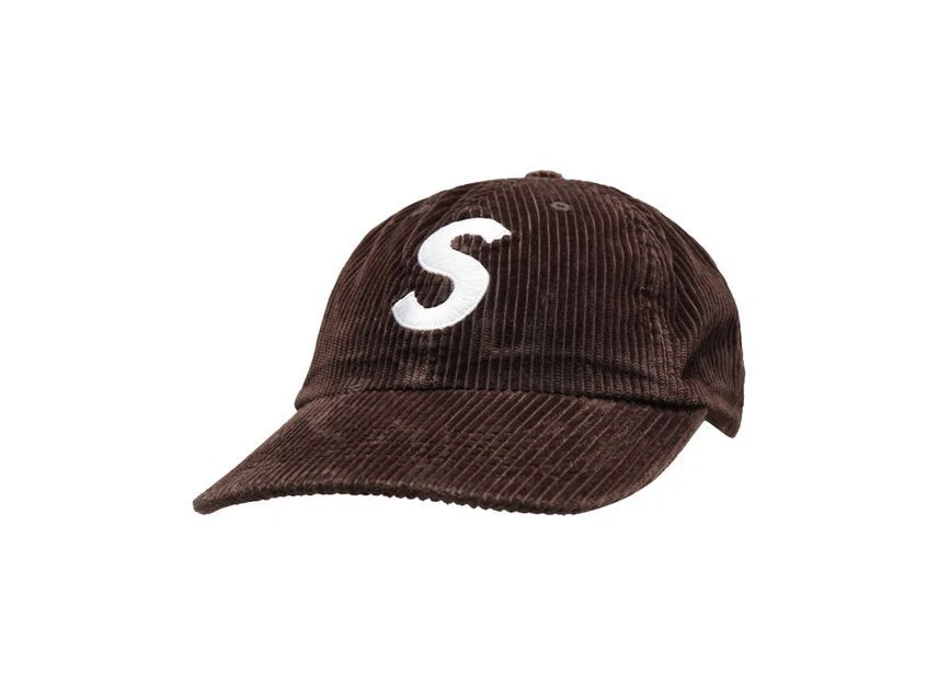 Supreme velours côtelé logo S 6 panneaux marron foncé