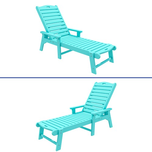 2 Set Patio Chaise Lounge Chair Adjustable Backrest Wheaterproof Pool beach Yard - Picture 7 of 10