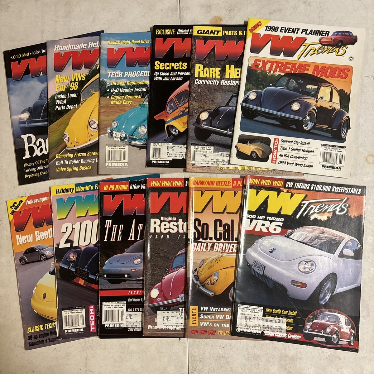 1998 Complete Lot of 12 VW Trends Volkswagen Magazines