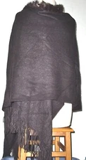Women's Acrylic&Rabbit Fur Trim Wrap Shaw Scarf 62"L(one side) x 27"W Fringe 4"