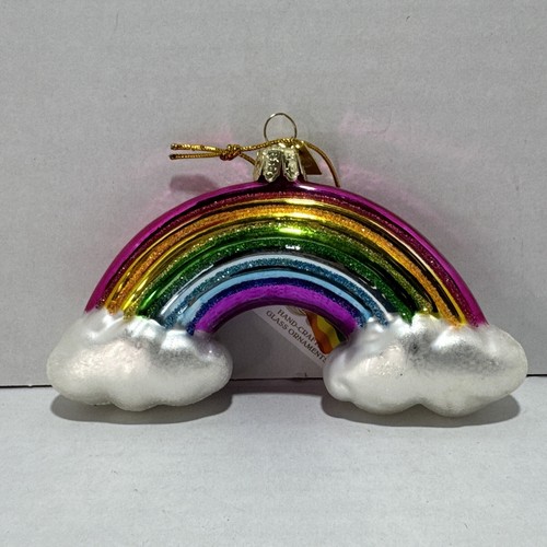 5" Kurt Adler Noble Gems Pride Rainbow and Clouds Glass Christmas Ornament NEW - Picture 2 of 4