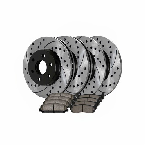 Front Rear Drilled Slotted Brake Rotors Black Ceramic Pads Kit for Nissan Titan
