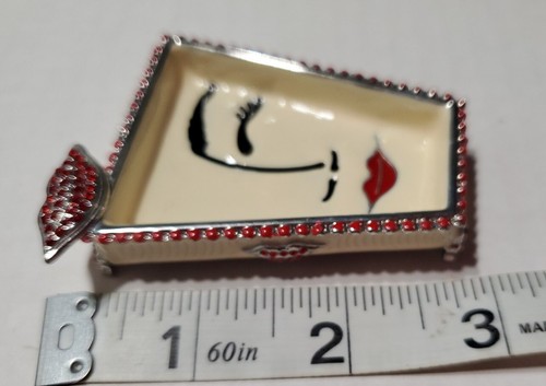 NEW Lolita Flirt Trinket Dish Stainless Steel Faux Red Rhinestone Lips Wink Face - Picture 7 of 7