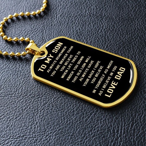 To My Son Dog Tag Necklace Chain from Dad Birthday Christmas Gift - Picture 4 of 8