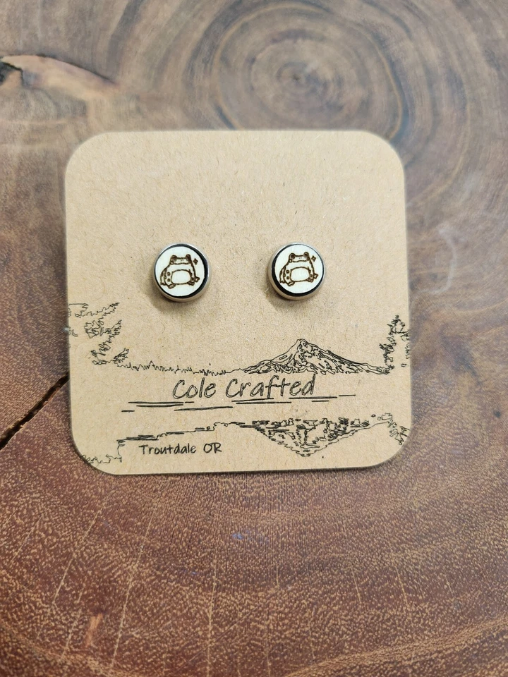 Lindos Pendientes Sapo Rana Madera Hechos a Mano 8mm Bisel Conjunto Joyería Regalo Foto 4 de 4