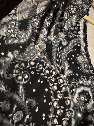 Brittany Black Ladies Paisley Sleeveless Bling BOHO Shirt (L) Women’s Blouse - Picture 5 of 6