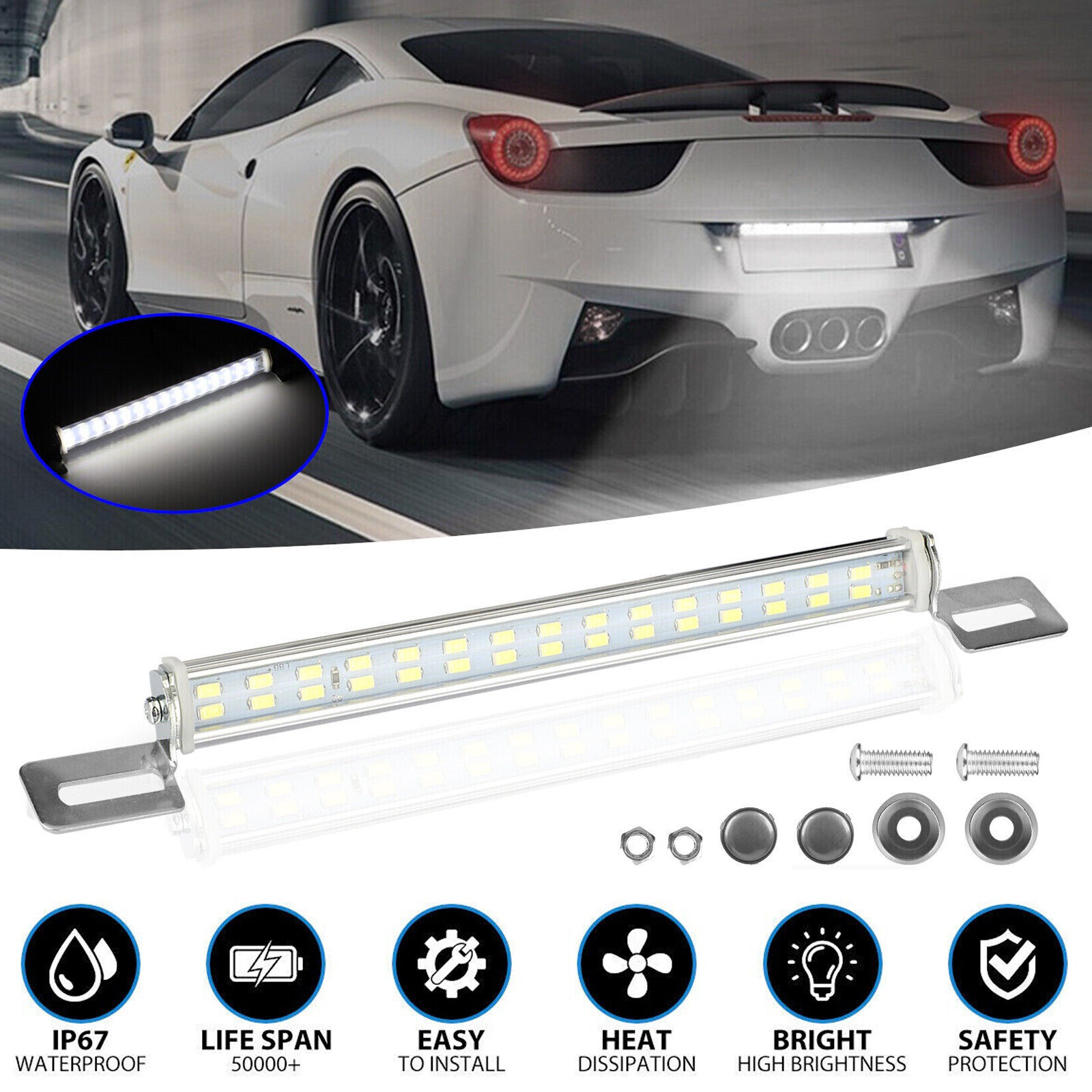 Universal White License Plate LED Back Up Reverse Light Bar For Car SUV