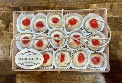 BISCOTTI Di CASA Homemade Italian Almond Cookies With Glazed Cherry 15pc Fresh - Picture 2 of 6