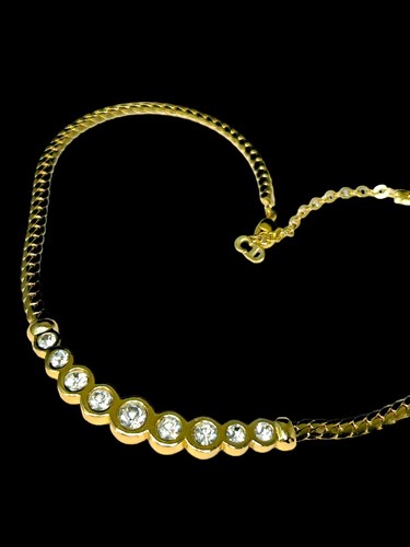 Christian Dior Diamantes de Imitación Cristal Chocker Collar Placa Dorada CD Logo Etiqueta - Imagen 4 de 19