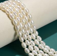Natural Grade A Fresh Water Pearl Rice Shape Beads 6x8mm 7x8mm 14.5'' Strand