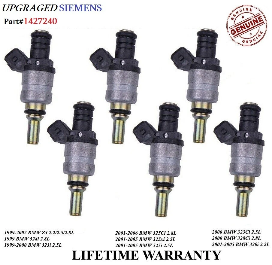 UPGRADED* Set of 6 Fuel Injectors OEM Siemens 1999 BMW 528i 2.8L 