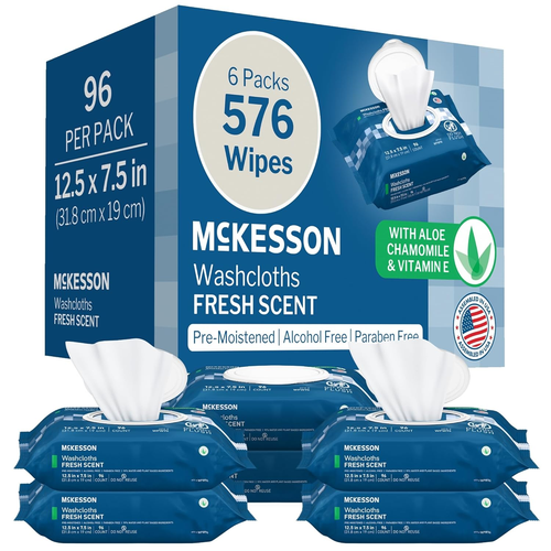 Washcloth Wipes for Adults, Scented (6 Pack, 576 Washcloths) Disposable Wash Clo