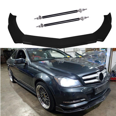 For Bens Front Bumper Lip Splitter Spoiler Body Kit + Strut Rods Glossy Black