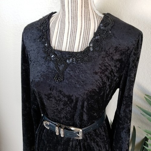 Vintage Molly Malloy Black Velvet Beaded Dress size 8 Women's Goth Boho Retro - Picture 11 of 14