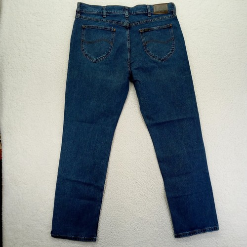 Pantalones de mezclilla Lee calce relajado pierna recta para hombre 38x32 azul elástico lavado oscuro nuevos - Imagen 2 de 11