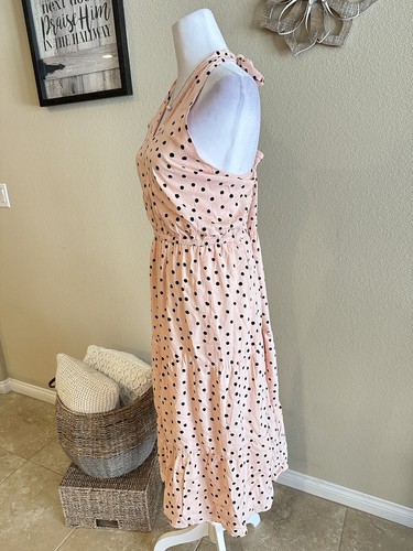 Maurices Women’s Peach Color Black Polka Dot Halter Neck Dress Size - XL - Picture 2 of 9