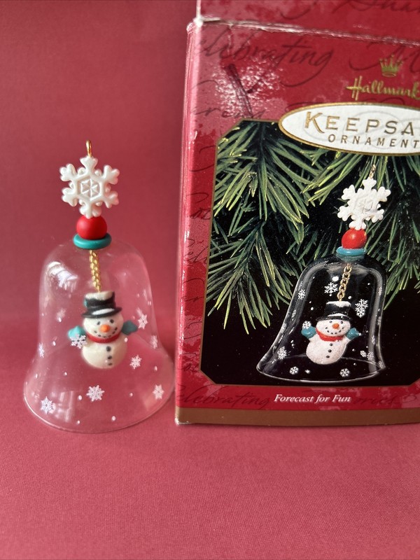 VtgHallmark Keepsake Christmas Ornament Forecast For Fun Snowman Glass Bell 1999