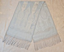 SCARF VINTAGE AUTHENTIC PAISLEY ART CUT JACQUARD LIGHT BLUE SILK LONG FRINGE