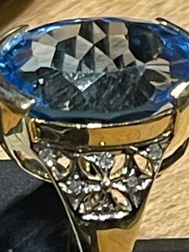 Anillo redondo de topacio azul suizo de 1,5 cm de oro 14k de UJ - Imagen 6 de 14