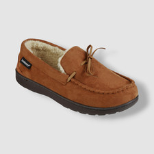 Isotoner Mens Brown Memory Foam Microsuede Nigel Moccasin Slippers Size 9.5-10.5