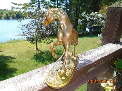 Antique Signed JB703 (Jennings Brothers) Metal Horse Statue-Gold Gilt Bronze - Picture 6 of 8