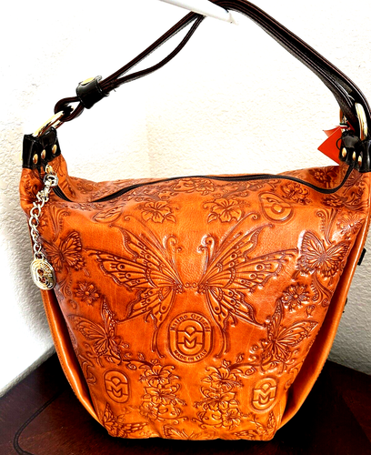 Marino Orlandi Italian Cowhide Leather XLarge Backpack Sling Bag Butterfly Embos - Picture 7 of 23