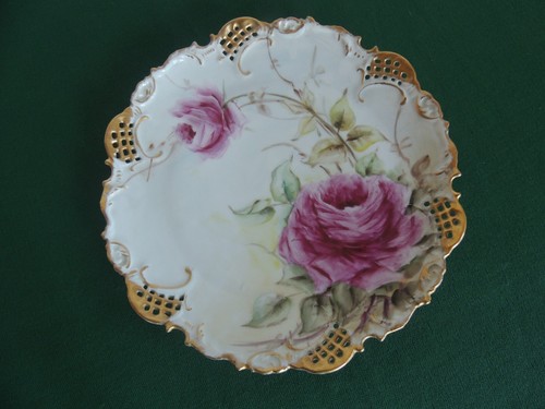 Juego 4 Platos Leonard Viena Austria 9" Pintados a Mano Rosa y Oro Encaje Reticulado - Imagen 5 de 18