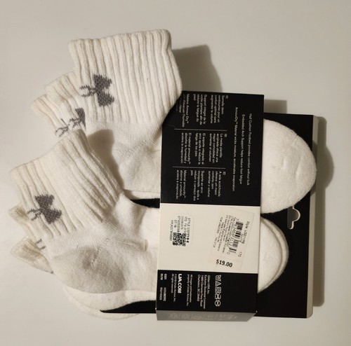 Under Armour Youth White UA Training Cotton Quarter Socks 6-Pack 13.5K-4Y - Picture 2 of 3