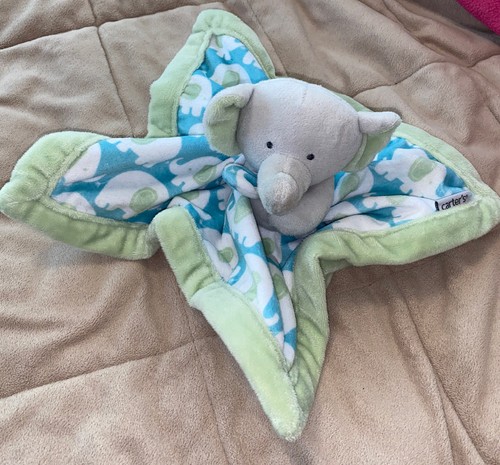 Carter's Elephant security Lovey Blanket Teal Blue Green Gray Plush - Picture 4 of 8