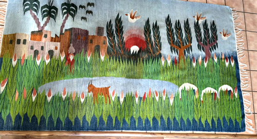 Wissa Wassif School HANDMADE Tapestry Egyptian Kilim Folk Art Style 82" x 48" - Picture 3 of 17